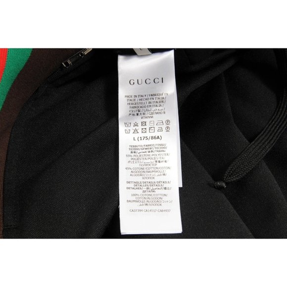 Gucci Mens Track Pants Large Black Green Red Stripped Drawstring Cotton Joggers - Picture 7 of 10